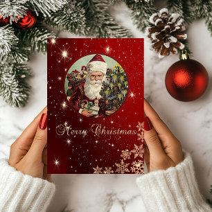 Cartes Pour Fêtes Annuelles Snowflakes du Père Noël Rouge