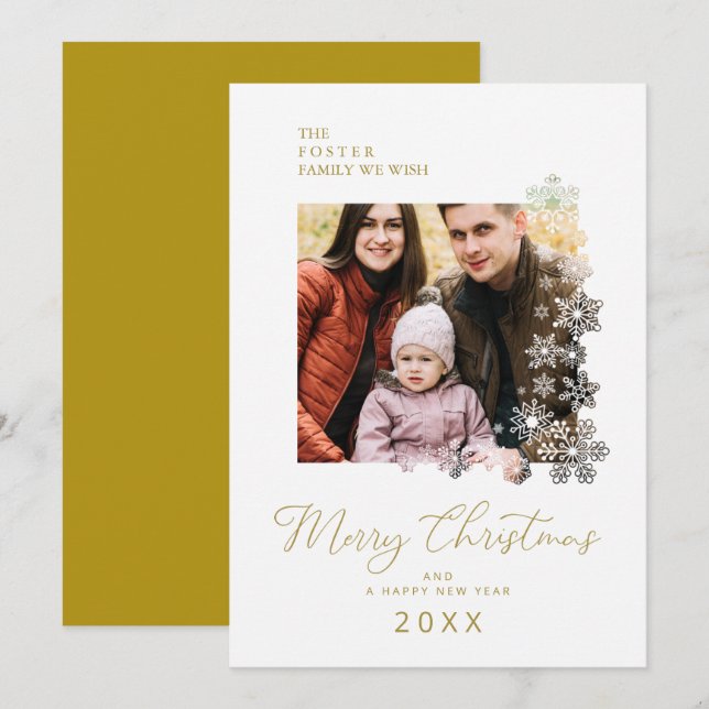 Cartes Pour Fêtes Annuelles Snowflakes Frame Modern Elegant Chic Christmas Pic (Devant / Derrière)