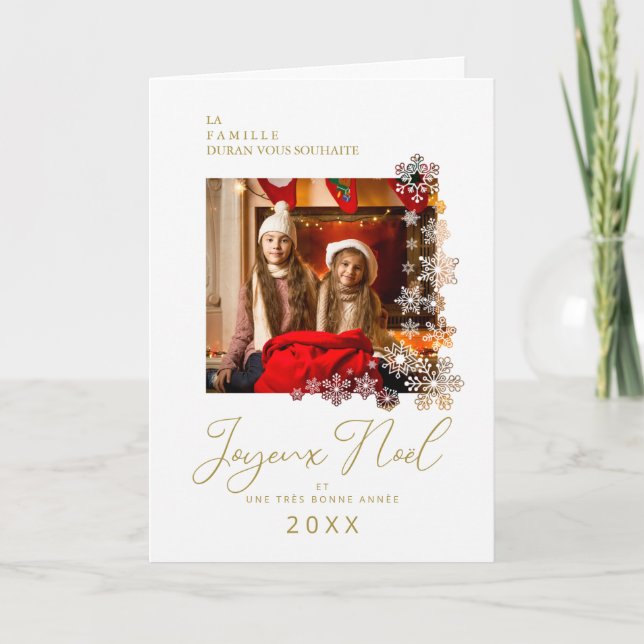 Cartes Pour Fêtes Annuelles Snowflakes French Modern Elegant Chic Christmas (Devant)