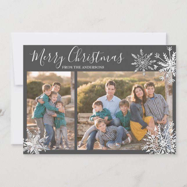 Cartes Pour Fêtes Annuelles Snowflakes Gris et blanc (Devant)