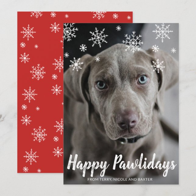 Cartes Pour Fêtes Annuelles Snowflakes Joyeux Pawlidays Photo Chien Noël (Devant / Derrière)