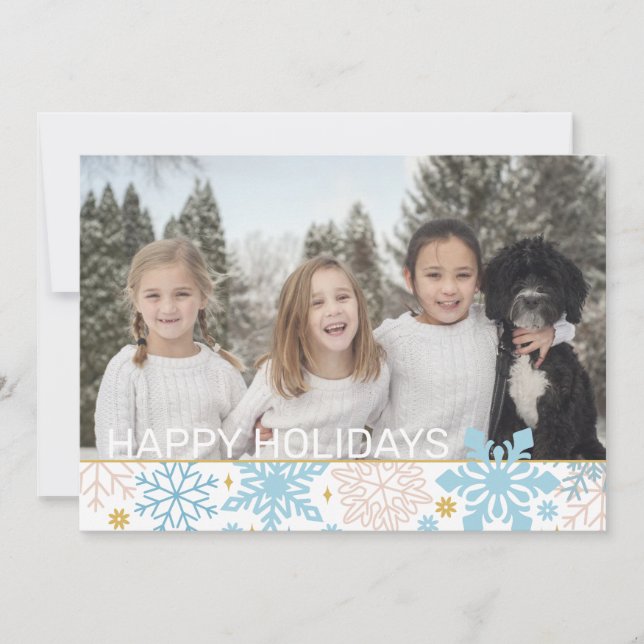 Cartes Pour Fêtes Annuelles Snowflakes Pink Blue Gold Noël Vacances PHOTO (Devant)