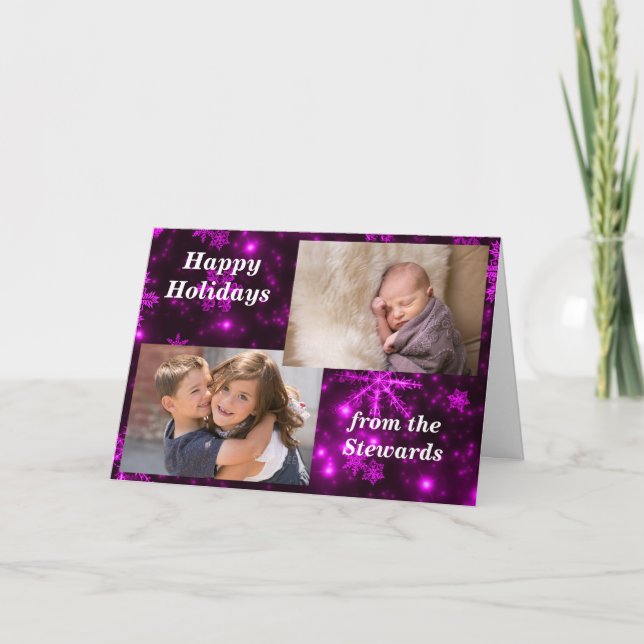 Cartes Pour Fêtes Annuelles Snowflakes Purple Holidays Photo Grey Card (Devant)