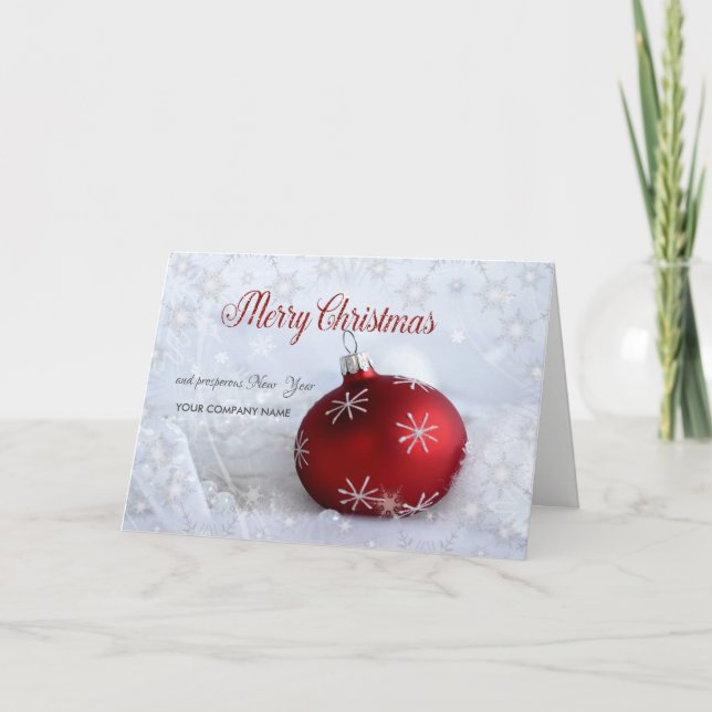 Cartes Pour Fêtes Annuelles Snowflakes, Red Christmas Ball Company Salutation (Devant)