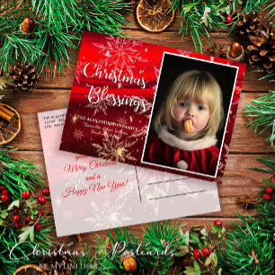 Cartes Pour Fêtes Annuelles Snowflakes Red Christmas Blessures Family Picture