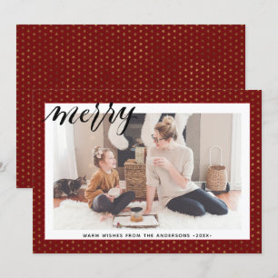 Cartes Pour Fêtes Annuelles Snowflakes Red Gold moderne Script élégant MERRY