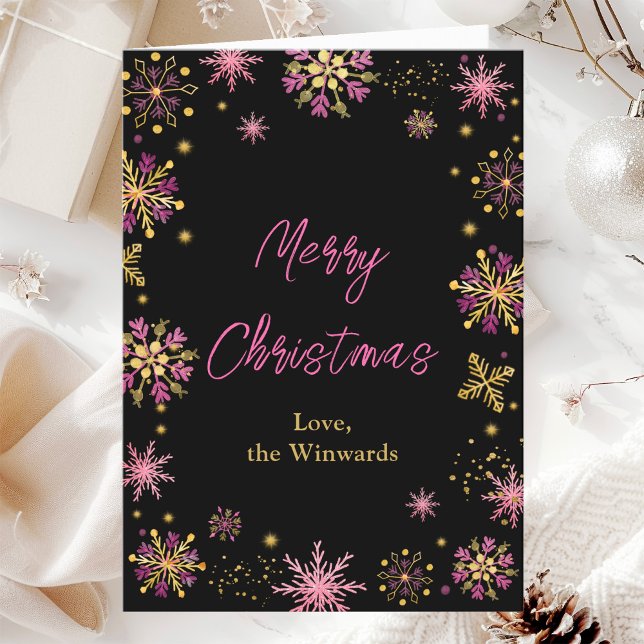 Cartes Pour Fêtes Annuelles Snowflakes rose et or Joyeux Noël (Créateur téléchargé)