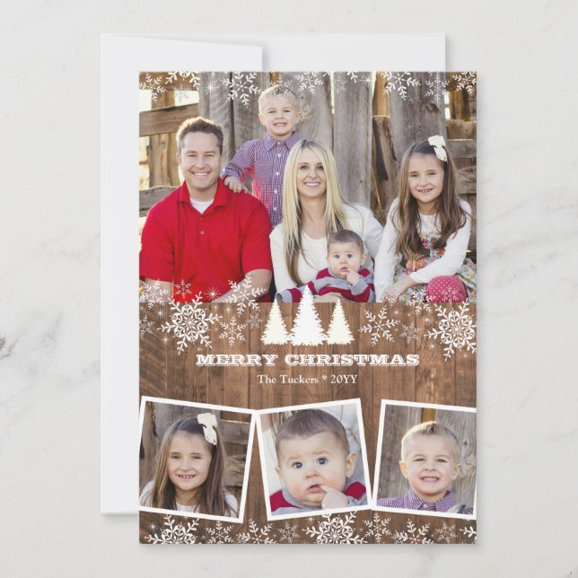 Cartes Pour Fêtes Annuelles Snowflakes rustique 4 Photo Collage Noël (Devant)