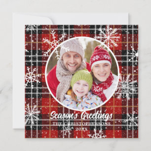 Cartes Pour Fêtes Annuelles Snowflakes Rustique Rouge Plaid Salutation personn