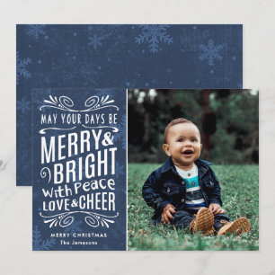 Cartes Pour Fêtes Annuelles Snowflakes rustiques Joyeux et bleu clair   Photo
