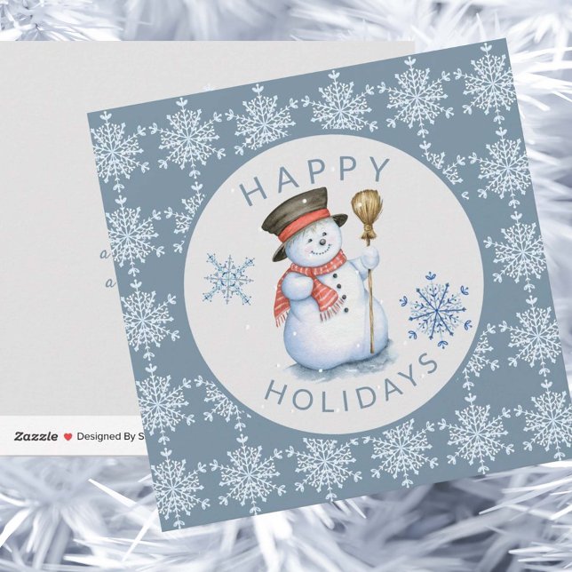 Cartes Pour Fêtes Annuelles Snowflakes Snowman Joyeuses vacances Blue Grey (Créateur téléchargé)
