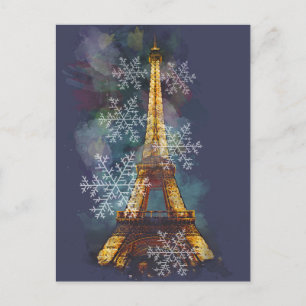 Cartes Pour Fêtes Annuelles Snowflakes Tour Eiffel Paris Noël d'hiver