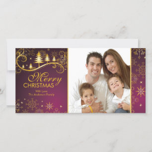 Cartes Pour Fêtes Annuelles Snowflakes & Trees Joyeux Noël Famille Photo