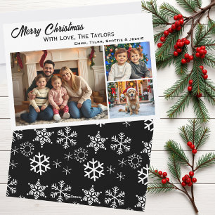 Cartes Pour Fêtes Annuelles Snowflakes Trois photos de famille Noël