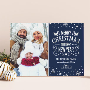 Cartes Pour Fêtes Annuelles Snowflakes Winter Navy Blue Joyeux Noël Photo