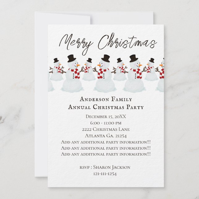 Cartes Pour Fêtes Annuelles Snowman (Devant)