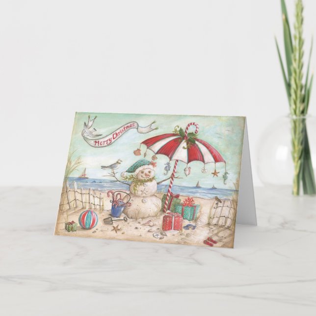 Cartes Pour Fêtes Annuelles Snowman à la plage (Devant)