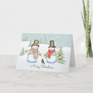 Cartes Pour Fêtes Annuelles Snowman Ami Oiseau Joyeux Noël Mignonne Vacances