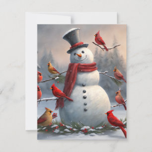 Cartes Pour Fêtes Annuelles Snowman avec les cardinaux rouges Snowman