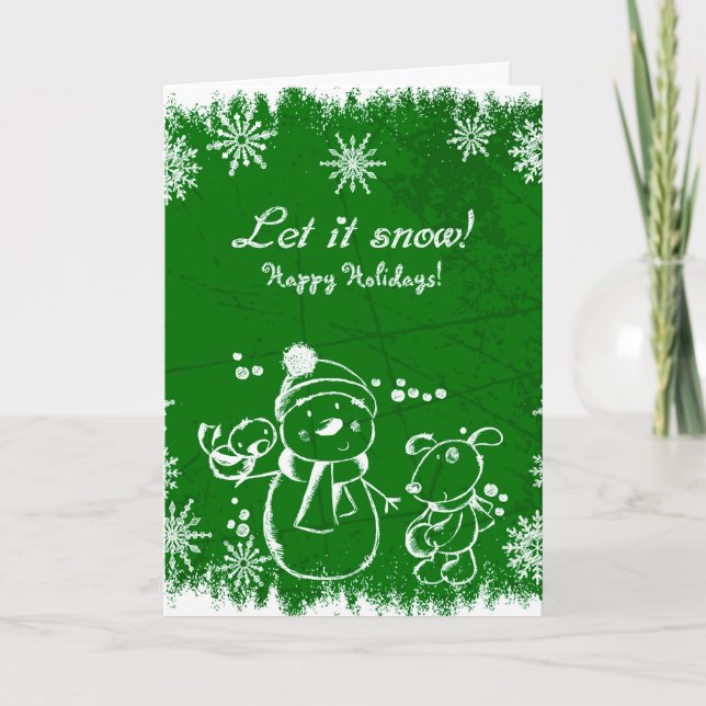 Cartes Pour Fêtes Annuelles Snowman Blanc Snowflakes Et Chien Arrière - plan V (Devant)