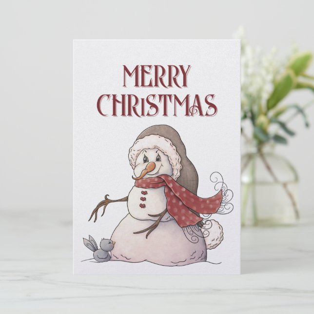 Cartes Pour Fêtes Annuelles Snowman Bluebird Winter Christmas (Debout devant)