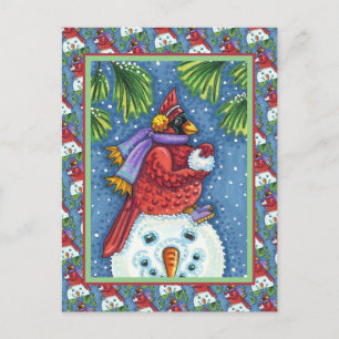 CARTES POUR FÊTES ANNUELLES SNOWMAN BODYGUARD, CHRISTMAS CARDINAL REDBIRD