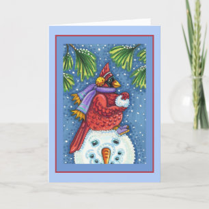 CARTES POUR FÊTES ANNUELLES SNOWMAN BODYGUARD, CHRISTMAS CARDINAL REDBIRD