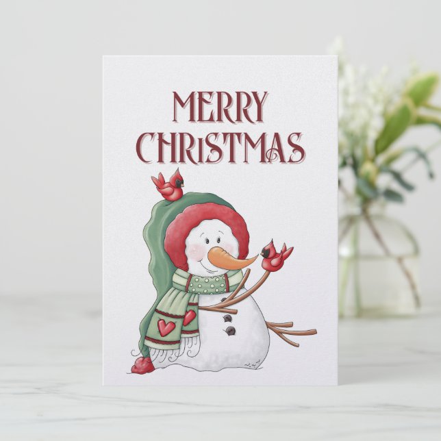 Cartes Pour Fêtes Annuelles Snowman Cardinal Bird'hiver Noël (Debout devant)