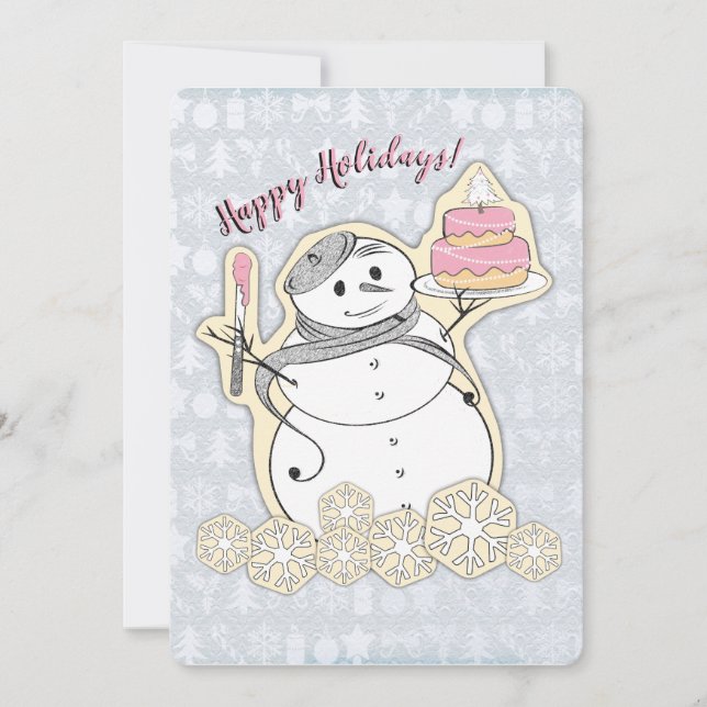 Cartes Pour Fêtes Annuelles Snowman chef pâtissier français Noël (Devant)