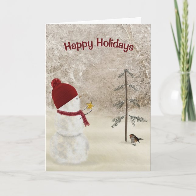 Cartes Pour Fêtes Annuelles Snowman de Noël Avec Ornement Gold Star (Devant)
