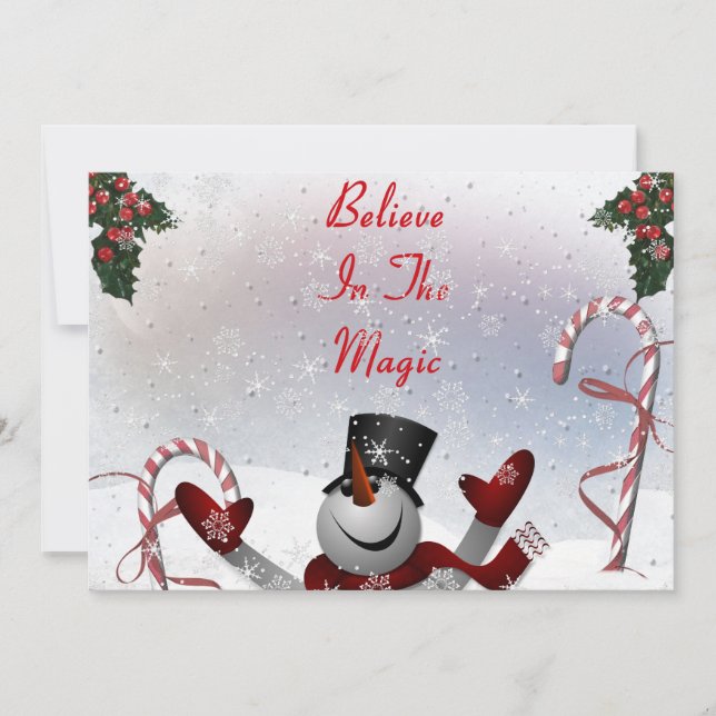 Cartes Pour Fêtes Annuelles Snowman de Noël croire en l'hiver magique (Devant)