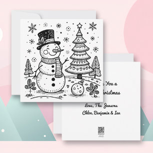 Cartes Pour Fêtes Annuelles Snowman de Noël et arbre   Couleur