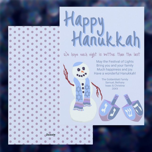 Cartes Pour Fêtes Annuelles Snowman Dreidels Blue Cute Celebrate Hanoukka (It's easy to personalize these cute snowman and dreidels Hanukkah cards for friends and family)