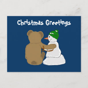 Cartes Pour Fêtes Annuelles Snowman et Bear Friends