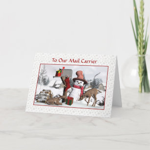 Cartes Pour Fêtes Annuelles Snowman et Deer Happy Holidays To Mail Carrier