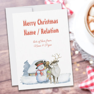 Cartes Pour Fêtes Annuelles Snowman et Reindeer Snowy Typographie Personnalisé