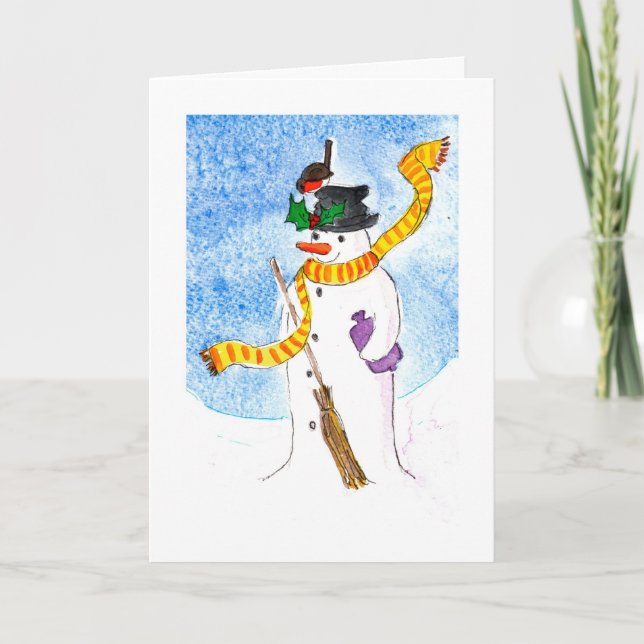Cartes Pour Fêtes Annuelles Snowman et Robin (Devant)