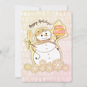 Cartes Pour Fêtes Annuelles Snowman French boulangerie cake Christmas card