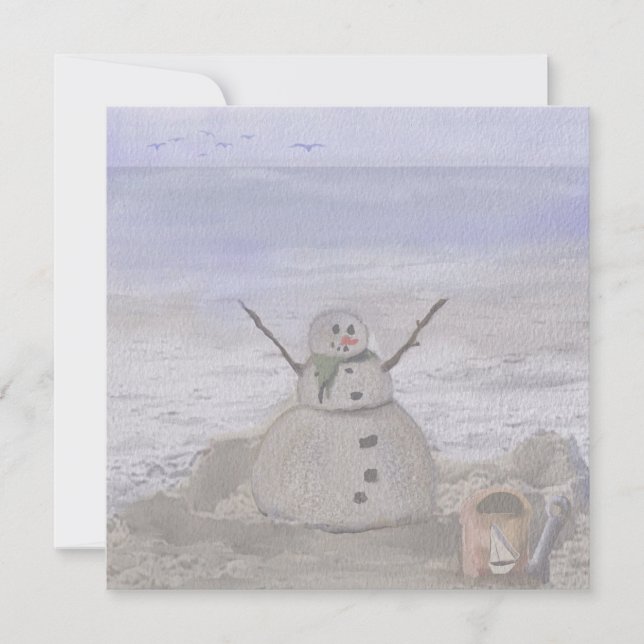 Cartes Pour Fêtes Annuelles Snowman Froide À La Plage (Devant)