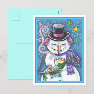 CARTES POUR FÊTES ANNUELLES SNOWMAN, GINGERPREAD MAN & MUG OF CHOCOLAT CHAUD