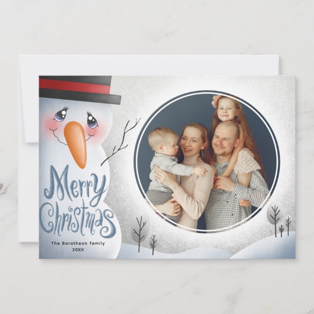 Cartes Pour Fêtes Annuelles Snowman Joyeux Noël Famille personnalisée (Devant)