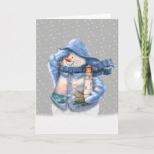Cartes Pour Fêtes Annuelles Snowman nautique dans les flocons de neige