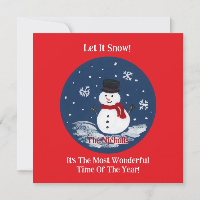 Cartes Pour Fêtes Annuelles Snowman peint à la main RED (Devant)