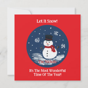 Cartes Pour Fêtes Annuelles Snowman peint à la main RED
