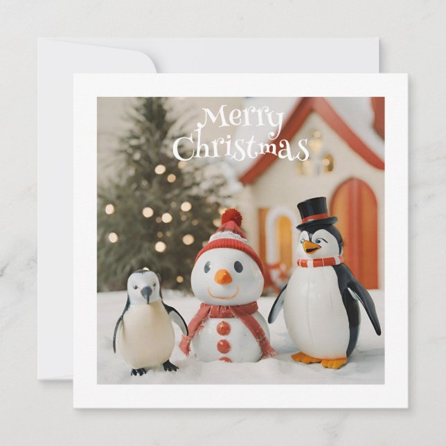 Cartes Pour Fêtes Annuelles Snowman & Penguin #1 Personnalisé Novelle Noël (Devant)