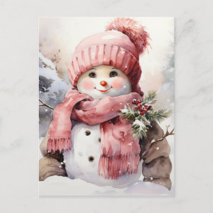 Cartes Pour Fêtes Annuelles Snowman rose mou