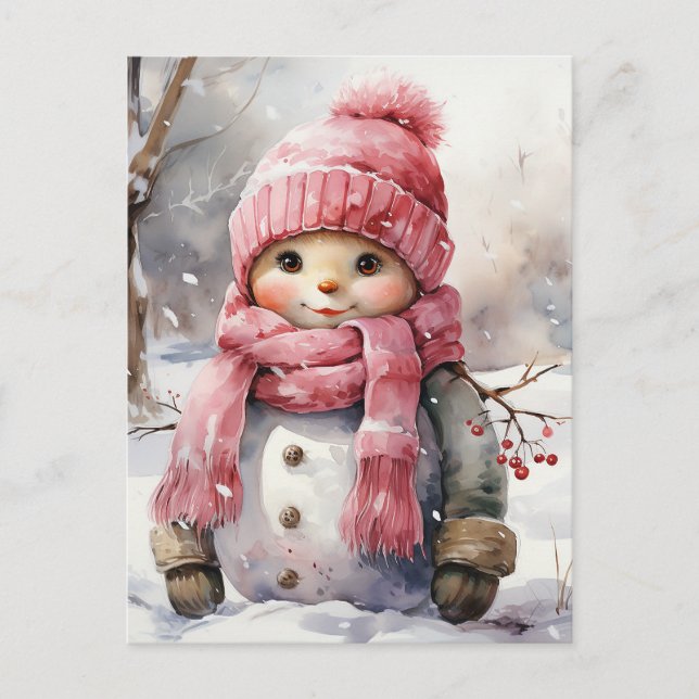 Cartes Pour Fêtes Annuelles Snowman rose mou (Devant)