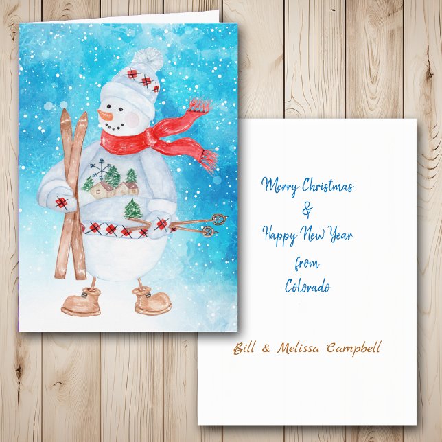 Cartes Pour Fêtes Annuelles Snowman Skier Noël (Créateur téléchargé)