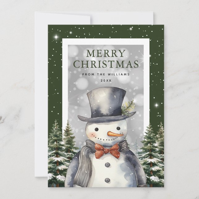 Cartes Pour Fêtes Annuelles Snowman Snowflake Aquarelle Joyeux Noël (Devant)