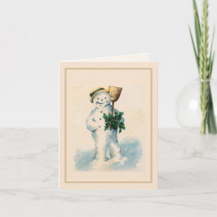 Cartes Pour Fêtes Annuelles Snowman souriant Holly Joyeux Noël Vintage